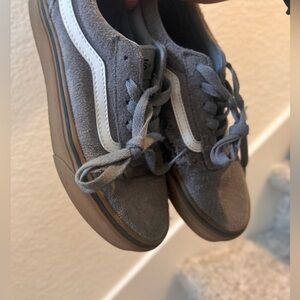 Vans Gray Suede Old Skool Sneakers with White Stripe and Gum Sole